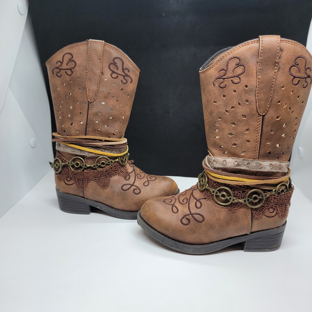 Rodeo Ropers Toddler Youth Size 8M Brown Bling  Western Cowboy Zip Up Boots - Picture 2 of 11